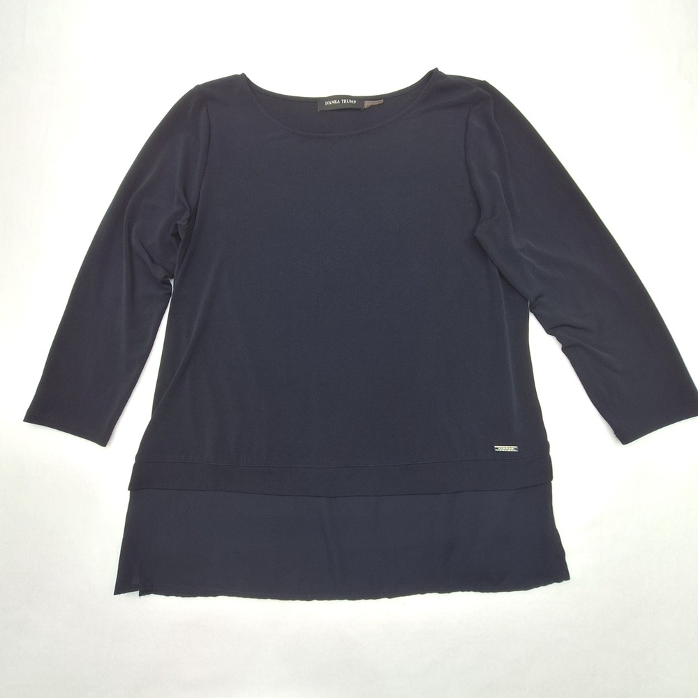 Ivanka Trump Blouse Womens Medium Black Layered 3/4 Sleeve I5DTM489 Career